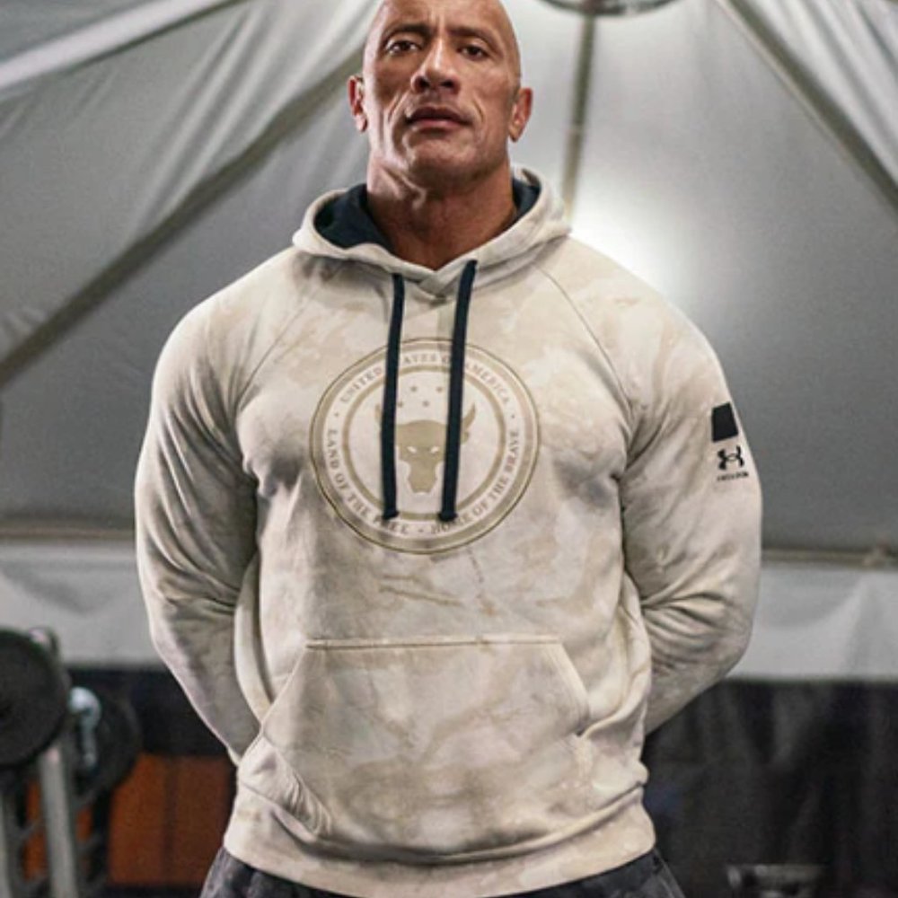 Under Armour Men's Project Rock Veterans Day Hoodie Size 2XL Color: White/Khaki